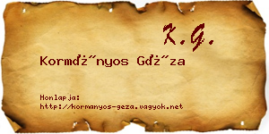 Kormányos Géza névjegykártya